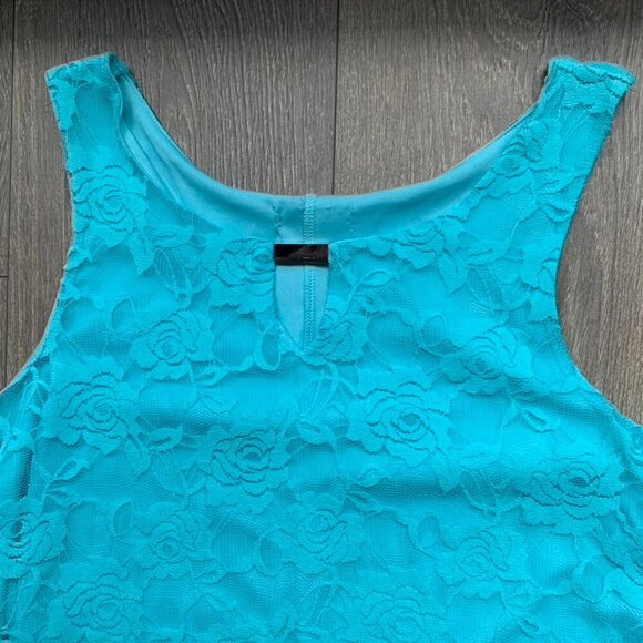 Women's Blue Floral Lace Dress Blouse Tank Top Sleeveless - Picture 13 of 14